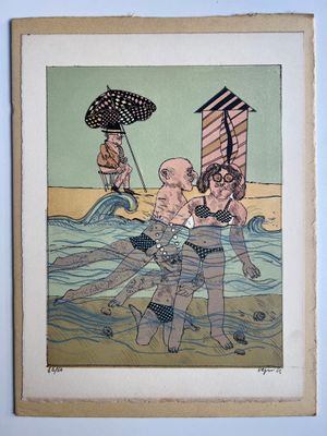 une photo d'une photo représentant un homme et une femme sur la plage