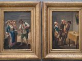 une paire de tableaux représentant un homme et une femme avec une vache