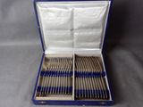 silverware in a blue case with blue handles and handles