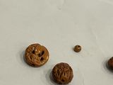 trois morceaux de noix sur une surface blanche