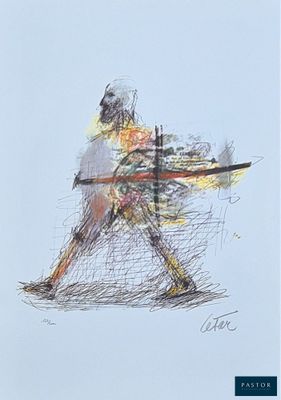 drawing of a man walking with a basket of food in his hand