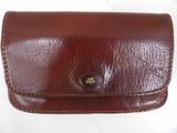 brown leather wallet case with a button on the front of it