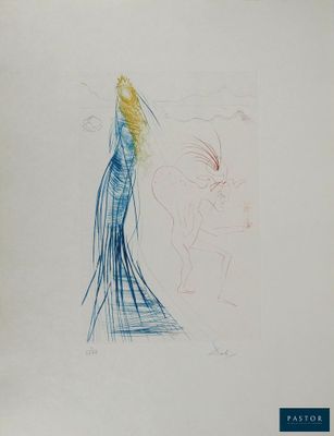 l'image d'un dessin représentant une femme en robe bleue
