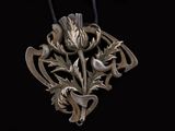 an image of a silver necklace with a thistle design on it