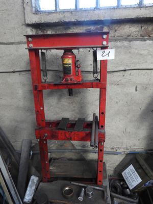 a picture of a red work bench in a garage
