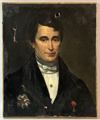 portrait of a man in a black coat with a flower in his lapel