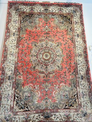 Tapis Iran Tabriz signé laine et soie exceptionnel font rose…