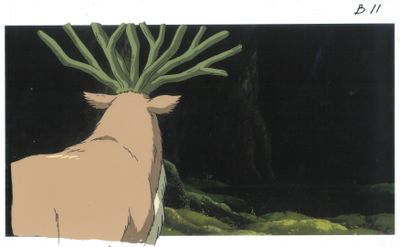 une photo d'une photo représentant un cerf avec une plante sur la tête