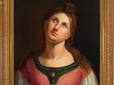 a painting of a woman in a red and green dress