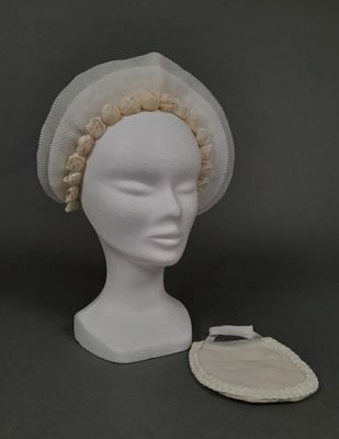 une tête de mannequin blanche coiffée d'un chapeau blanc