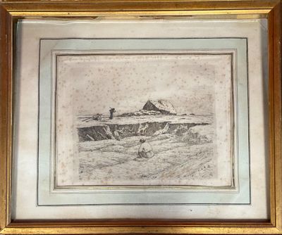 an old picture of a man standing on top of a hill