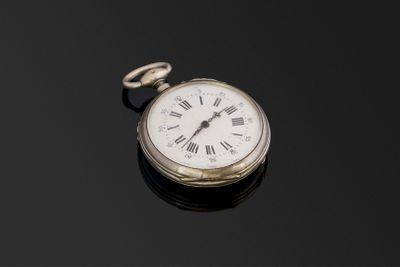 Montre à cylindre en argent à huit rubis, fond gravé. D. 46m…