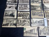 several old black and white photographs of old buildings and cars