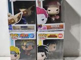 trois figurines Funko Pop en vinyle représentant Naruto et Naruto, issues de la série animée