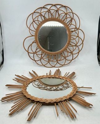 20 / MIL / Deux miroirs en rotin l'un ovale, dim du mir…