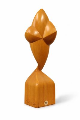 wooden sculpture of a flower on a white background