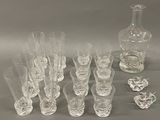 a lot of glasses and a bottle on the table