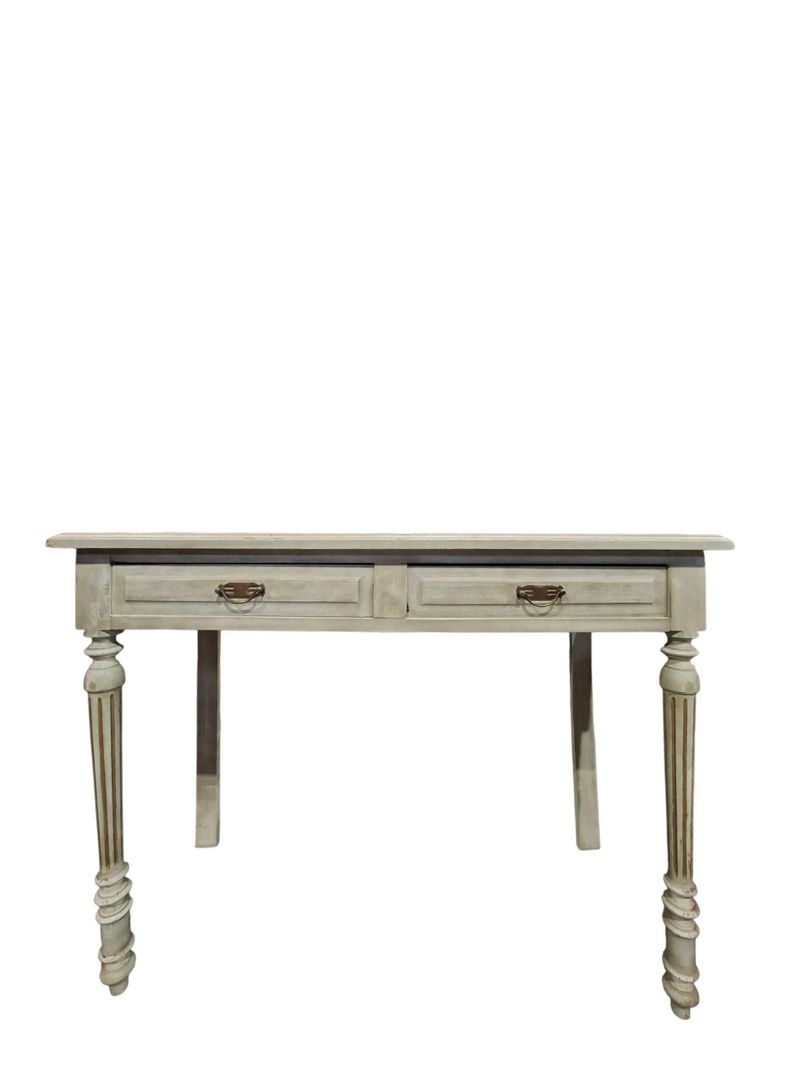 Table console d'applique en bois blanc ouvrant par deux tiro…