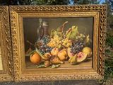 a picture of a painting of fruit on a table