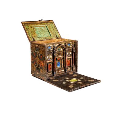 MEUBLE DE TABLE EN BOIS ET CUIR, 19E SIÈCLE - Photo 1