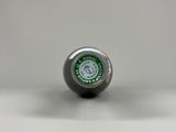 a silver ball with a green and white logo on it