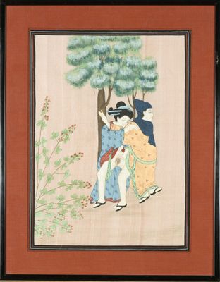 tableau représentant une femme et un homme debout sous un arbre