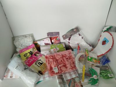 a white box filled with lots of assorted items