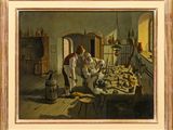 une image représentant un tableau où l'on voit un homme et une femme dans une cuisine