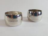 pair of silverplated sugar and creamer cups with personal name