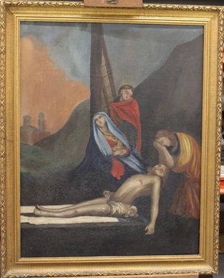 un tableau représentant un homme allongé par terre à côté d'une femme