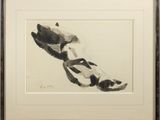 peinture représentant une tête de vache en noir et blanc, dans un cadre marron