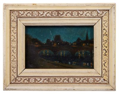 l'image d'une peinture représentant un pont au-dessus d'une étendue d'eau