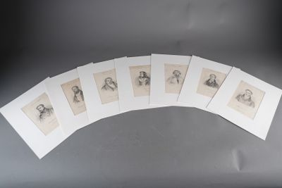 six drawings of a man and a woman are arranged in a row