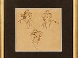 a drawing of a woman ' s head in three different poses