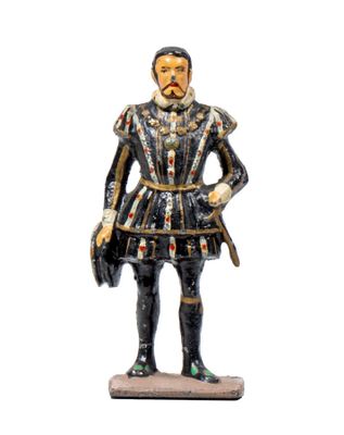 figurine of a man dressed in a black and gold outfit