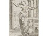 an image of a drawing of a woman standing on a balcony