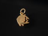 a gold plated charm with an image of a pig on it