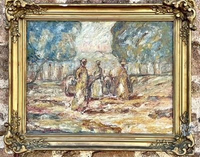 une photo d'un tableau accroché à un mur de briques
