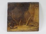 une vieille peinture représentant un homme et une femme dans une grotte