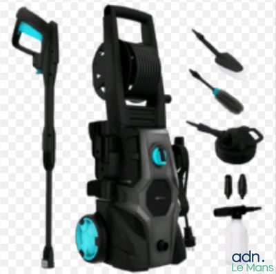 an image of a high pressure washer set up on a white background