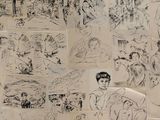 several drawings of people are shown on a piece of paper
