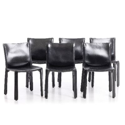 lot de six chaises de salle à manger en cuir noir