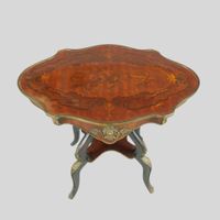 Petite table d'appoint ou guéridon en bois de placage et mar… (photo 4)