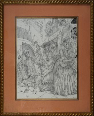une image représentant un dessin d'un groupe de personnes avec des parapluies
