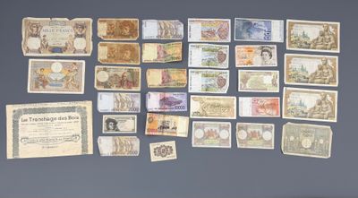 many different types of paper money on the wall