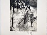 une image d'un dessin en noir et blanc d'un homme sur un cheval