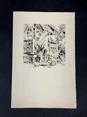 un dessin en noir et blanc représentant un animal dans une forêt