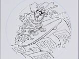 drawing of a cartoon character riding a skateboard on a skateboard