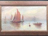 a picture of a picture of a painting of boats in the water