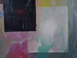 a painting of a black square on a colorful background